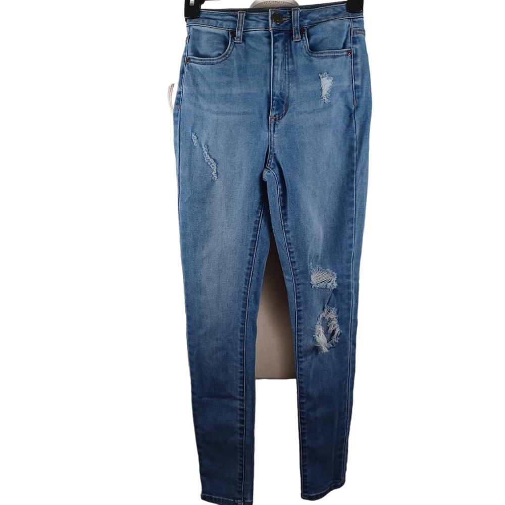Bluenotes Chrissy Jeggings Juniors 3 Blue -Distressed-Super High Rise